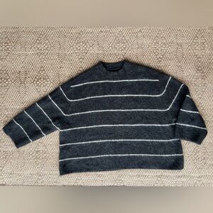 COS Charcoal Gray Striped Crew Neck Sweater